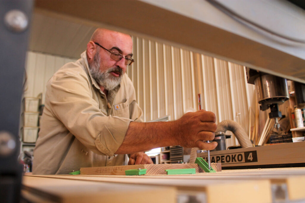Here is a picture of local Montana Woodworker- Scott Gordon. Here he is working in his woodshop in the Blackfoot Valley.