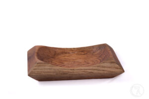 Front angle shallow oak bowl in the shape of a square